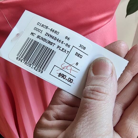 MaxAndCleo NWT Coral Sunburst Pleated Mini Dress Size 8 - Picture 7 of 16